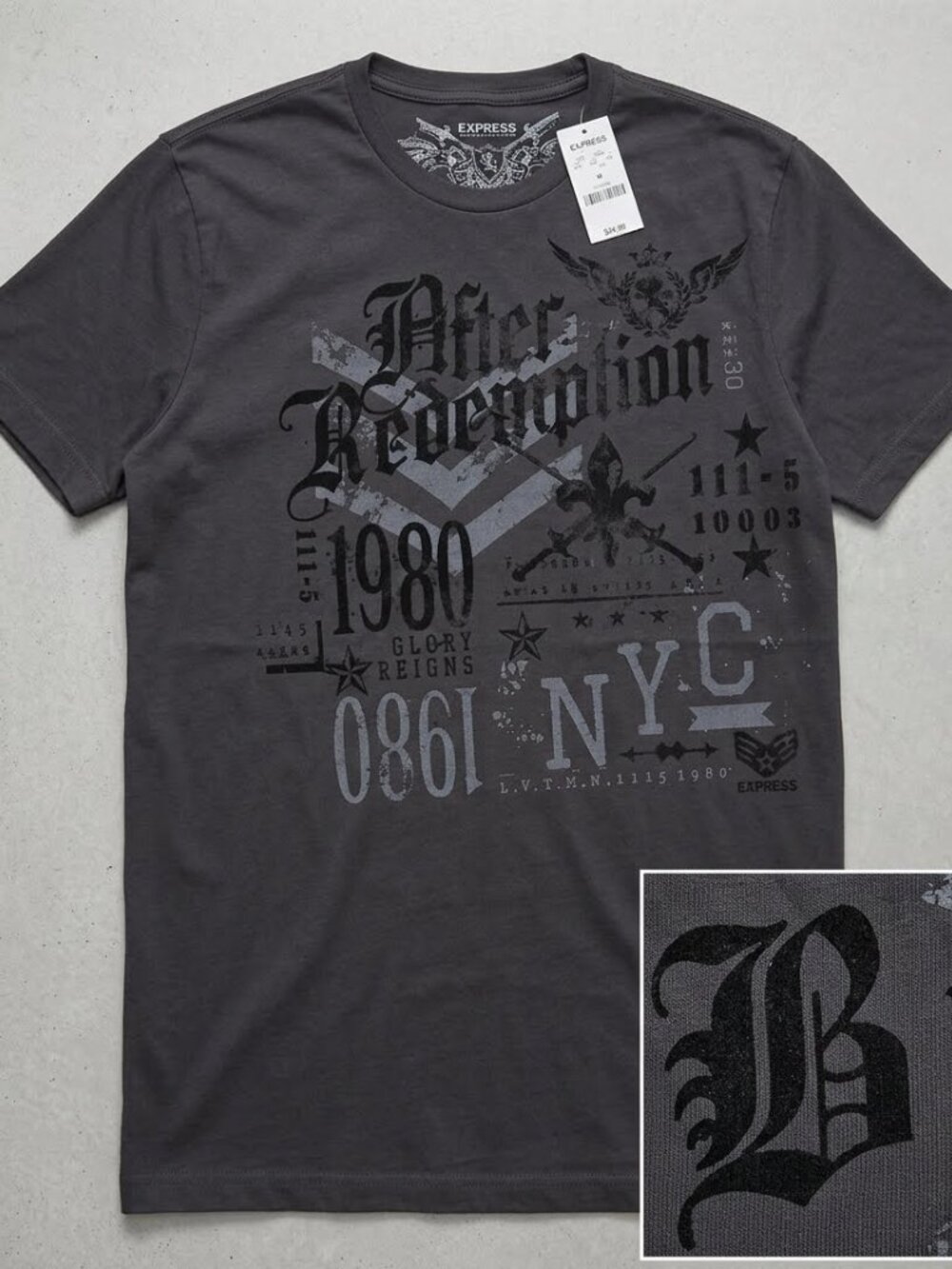 NWT EXPRESS COTTON T-SHIRT MEDIUM - BLACK "BITTER REDEMPTION" VINTAGE